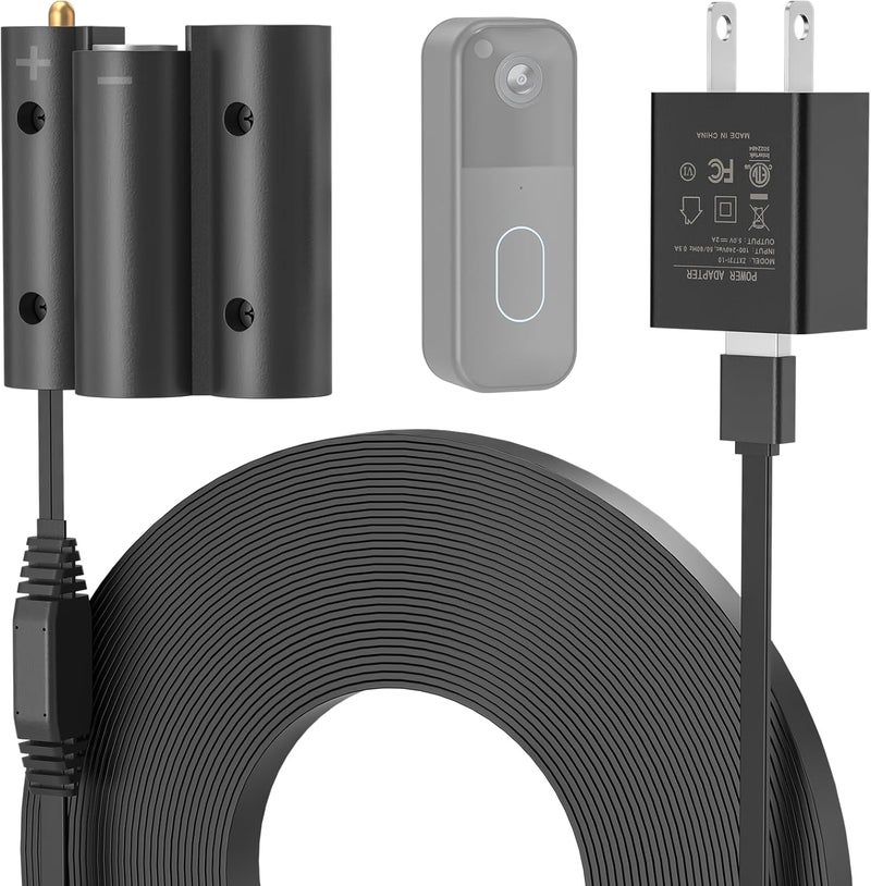 delilyn Power Cable with Adapter for Blink Video Doorbell-2nd Gen (2025 Release), Doorbell Transformer with 16.4ft/5m Weatherproof Charging Cord for Blink Video Doorbell, Replace Battery - Image 1